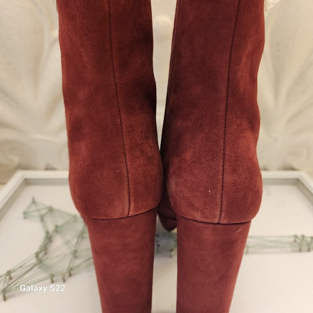 Michael Kors Frenchie Brandy Red Suede Block Heel Platform Ankle Booties NIB. - Picture 6 of 12